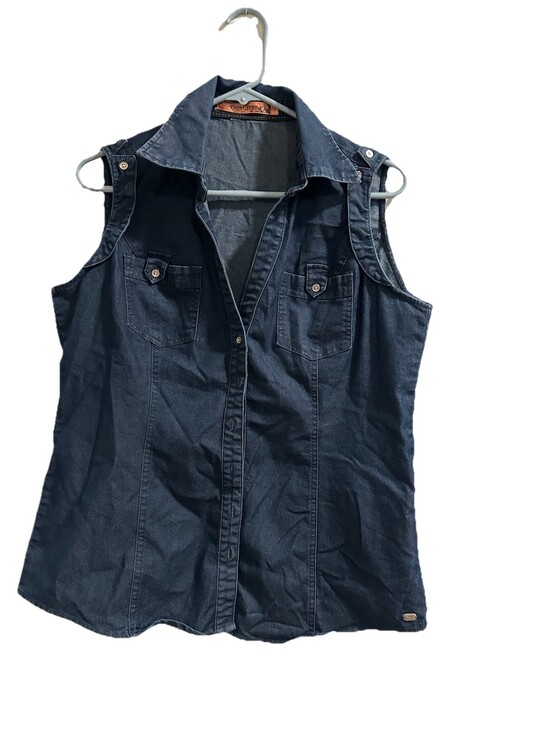 Point Zero Tops - Point Zero Express Design Studio Blue Denim sleeveless pockets tank Size XL